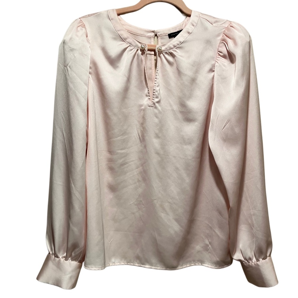 Ann‎ Taylor Soft Pink Pearlized Bar Popover Blouse Size M